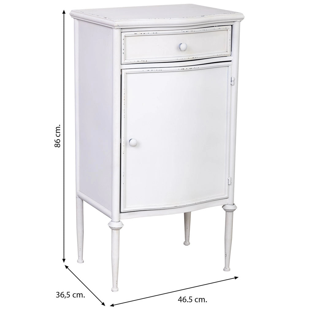 Tavolo in metallo con 1 cassetto e 1 porta bianco 46,5x36,5x86h cm