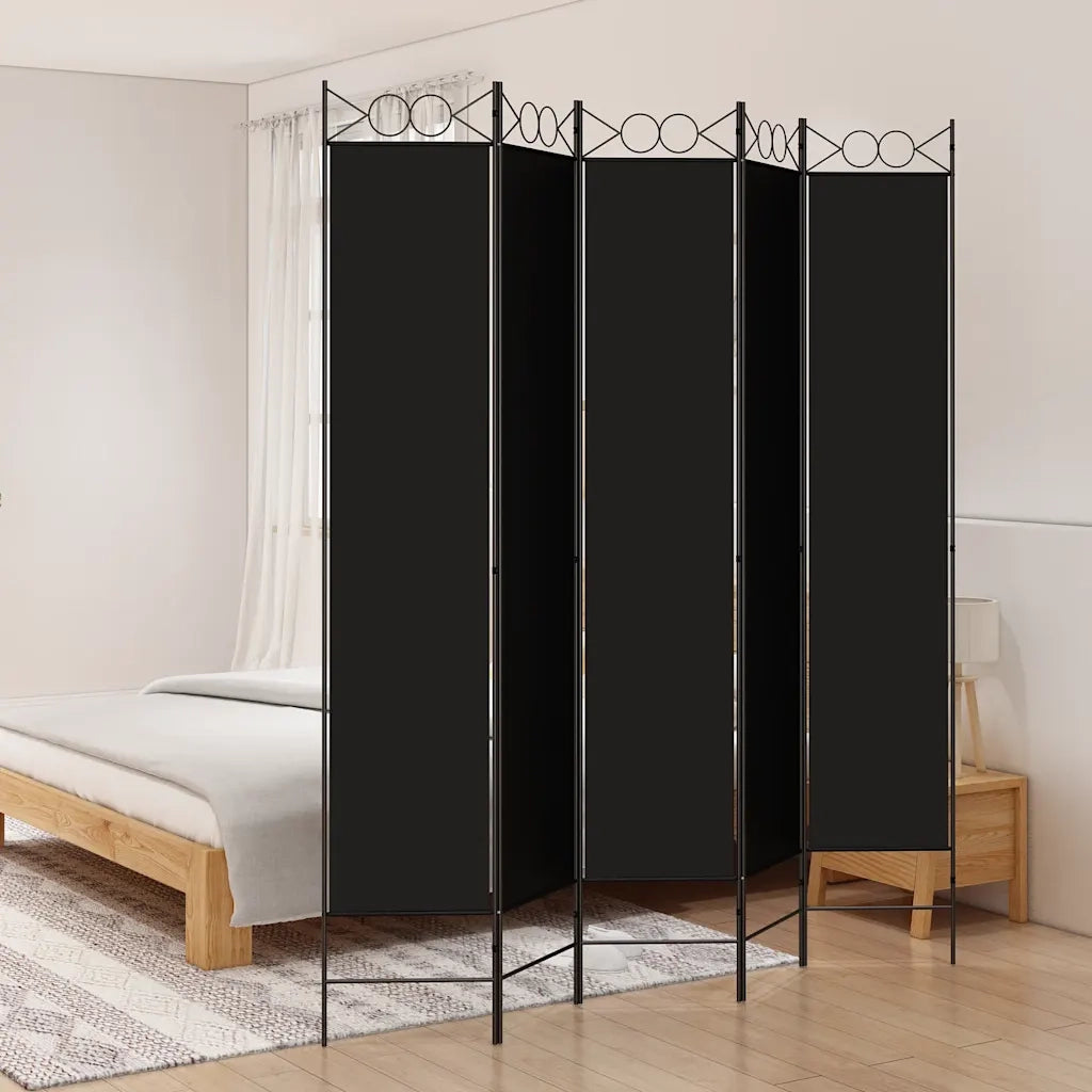 Divisorio Ambienti | Divider per stanze | Paravento 5 Pannelli Nero 200x220 cm Tessuto