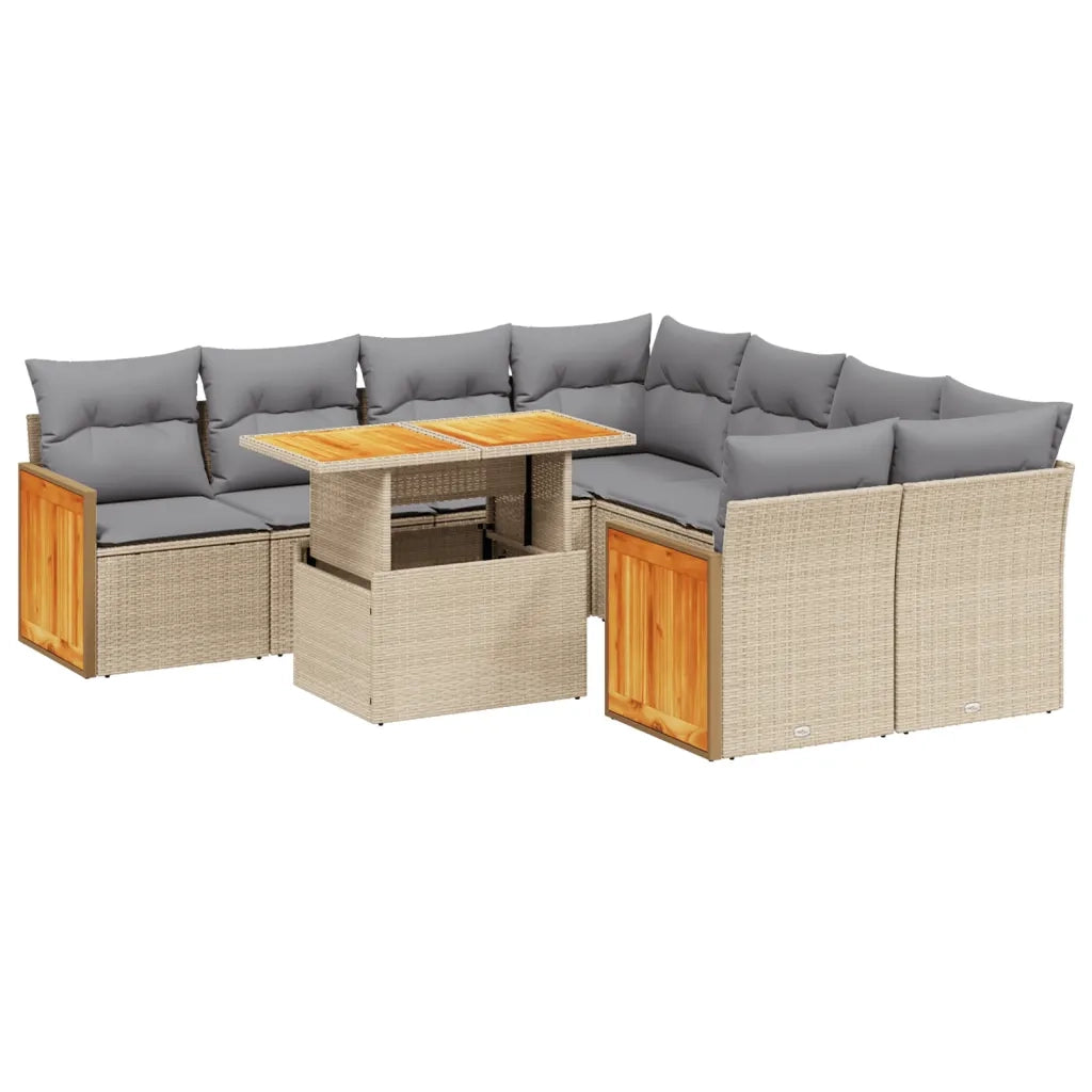 Set Divano da Giardino 9 pz con Cuscini Beige in Polyrattan 3273887
