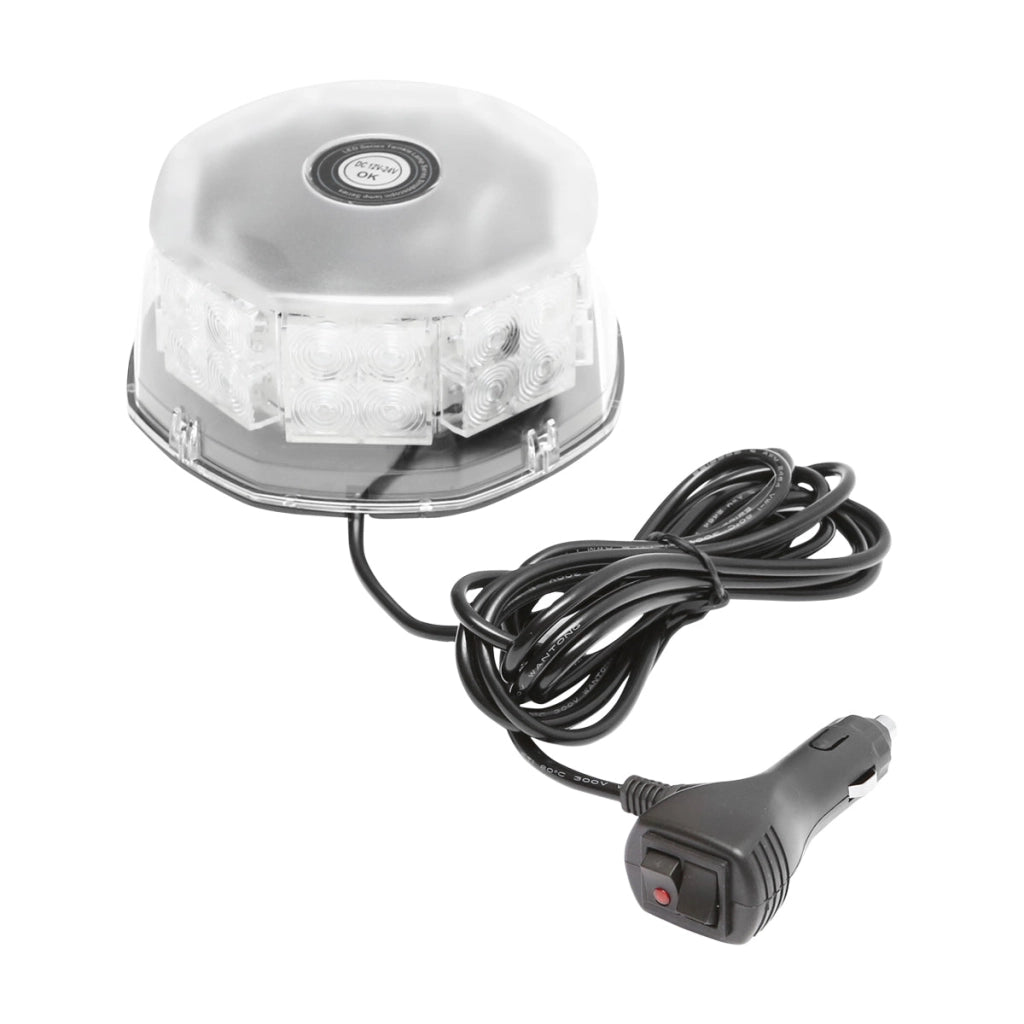 Lampeggiante rotondo di segnalazione con 32 zone LED SMD, luce gialla, base magnetica, interruttore ON/OFF con indicatore luminoso, 12V/24V Breckner Germany