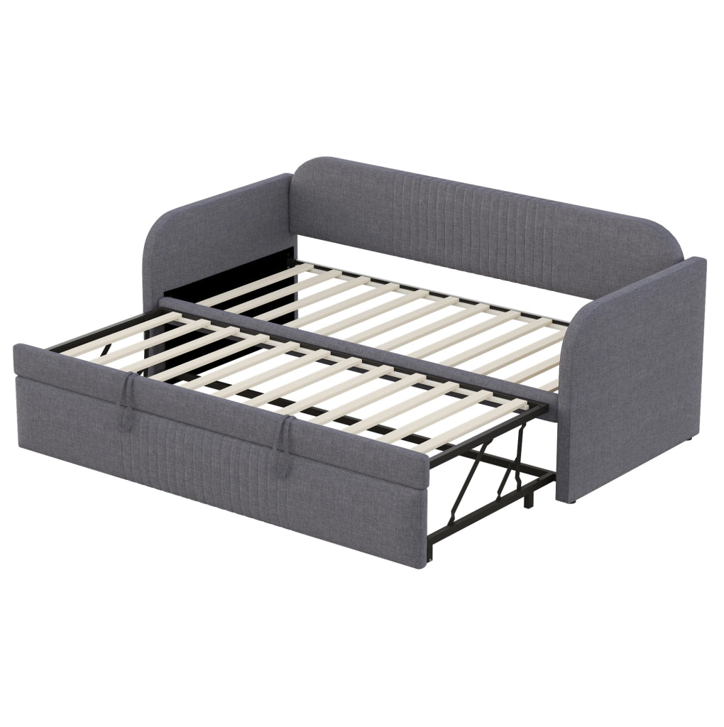 Divano letto imbottito estendibile 90/180x190 cm in tessuto effetto lino grigio