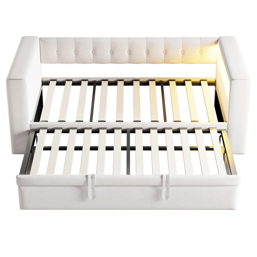 Letto Imbottito Contenitore con LED ¨C Xylo ¨C 90x190 cm, Beige