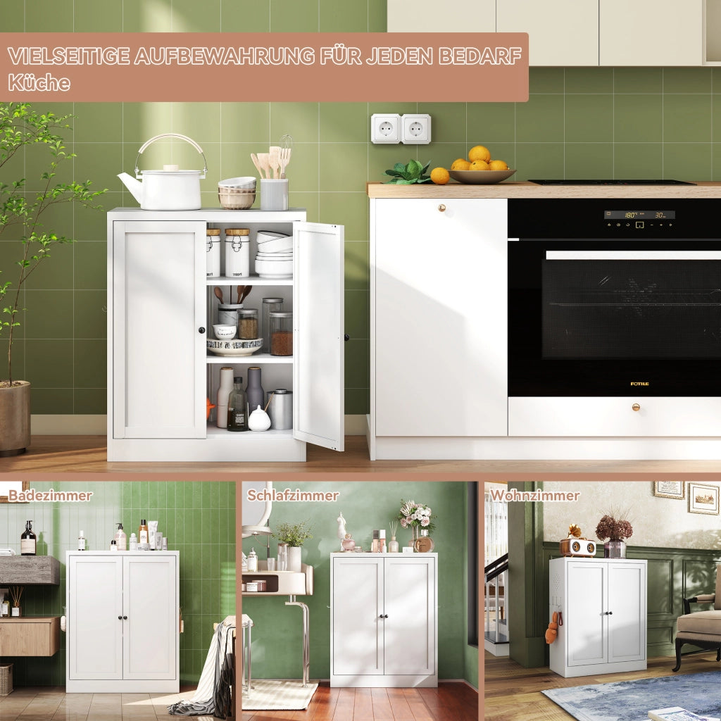 Mobile contenitore con 2 ripiani regolabili e ganci, per cucina e bagno, in metallo bianco, 88 × 70 × 35 cm