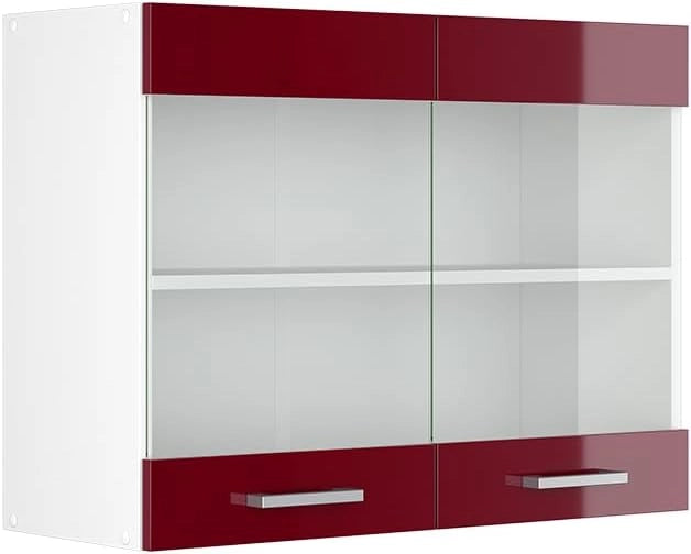 Mobile da cucina in vetro R-Line, Rosso lucido, 80 cm, per la libera combinazione all'interno di sistemi cucina modulari
