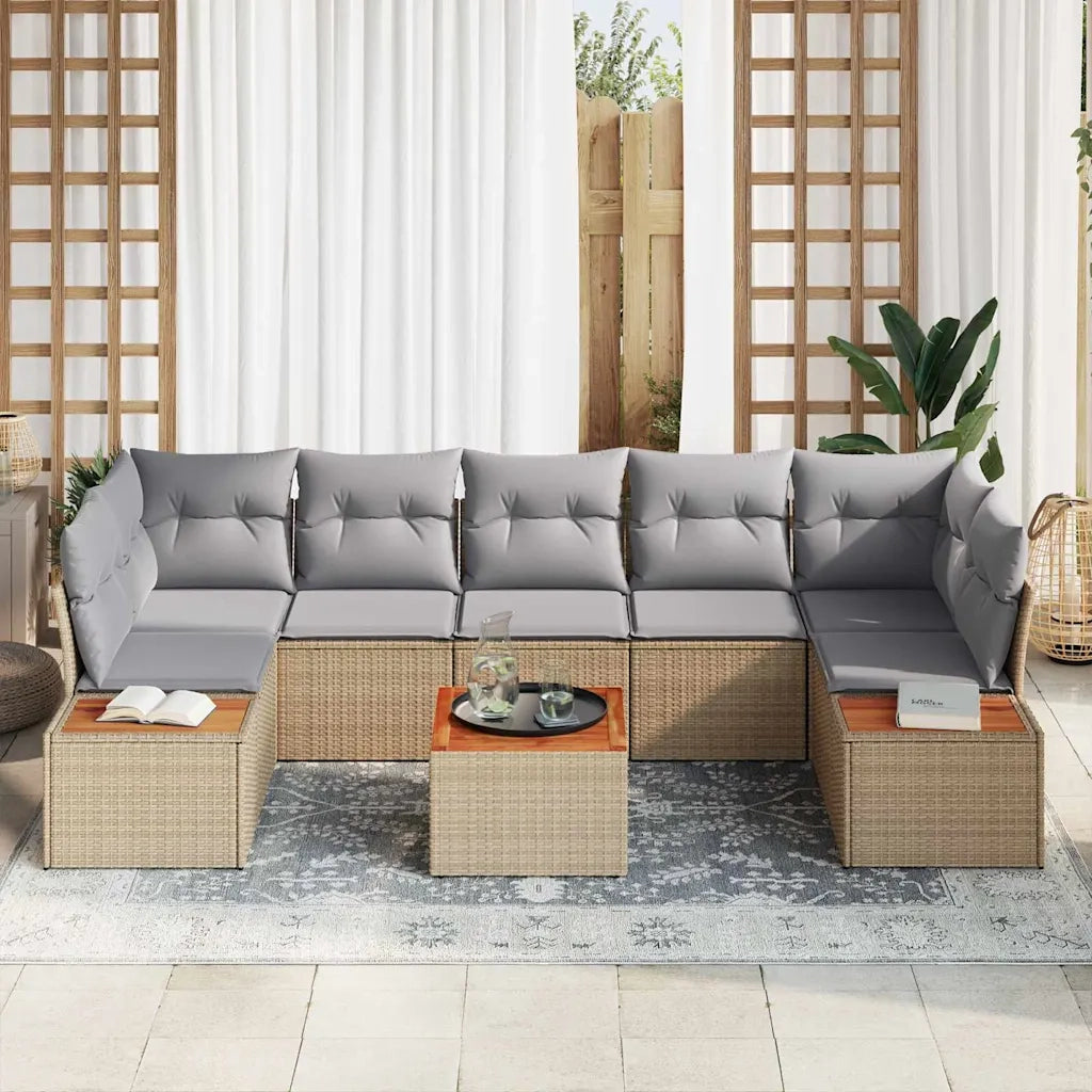 Set Divano da Giardino con cuscino 8 pcs Beige Poly Rattan 3356715