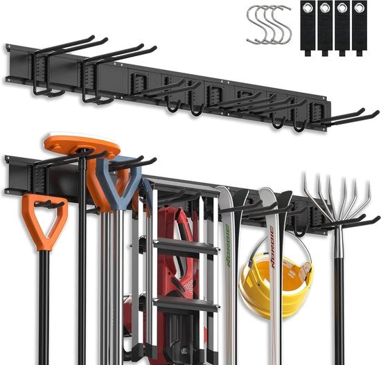 Organizzatore di attrezzi per la garagem, attacco alla parete, Organizzatore di attrezzi da giardino aggiornato 8 Haken extra Organizzatore per cavi 4 per la giardino, rastrelli, forchi, spazzole, cesoie, tubi, 48