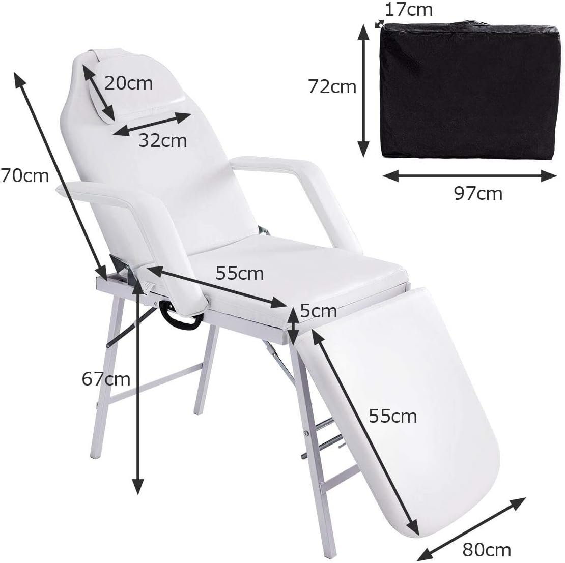 Poltrona da Massaggio, Lettino per Massaggio, Pieghevole e Reclinabile, Bianco