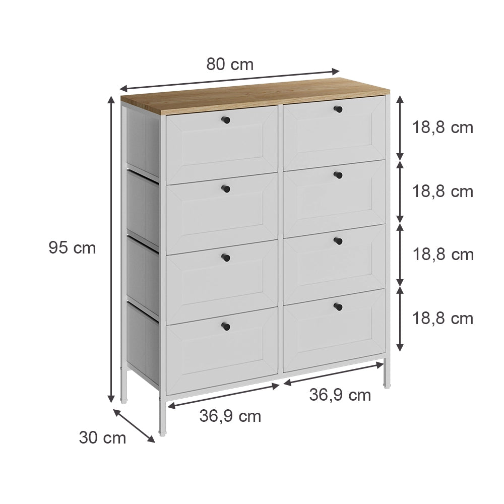 Vicco Armadio Bianco 80 x 95 cm con 8 cassetti