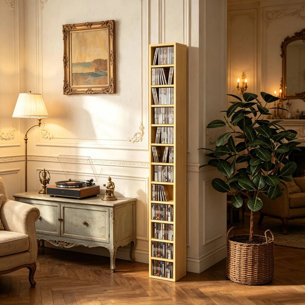 PORTA CD Angolare 21x20x175 cm Legno Naturale per 204 CD