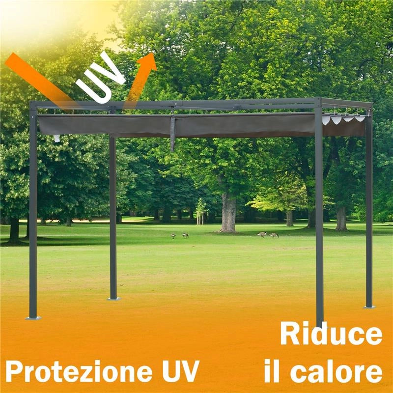 GAZEBO PERGOLA CON TELO SCORREVOLE PER ESTERNI 298 X 213 X 222 CM