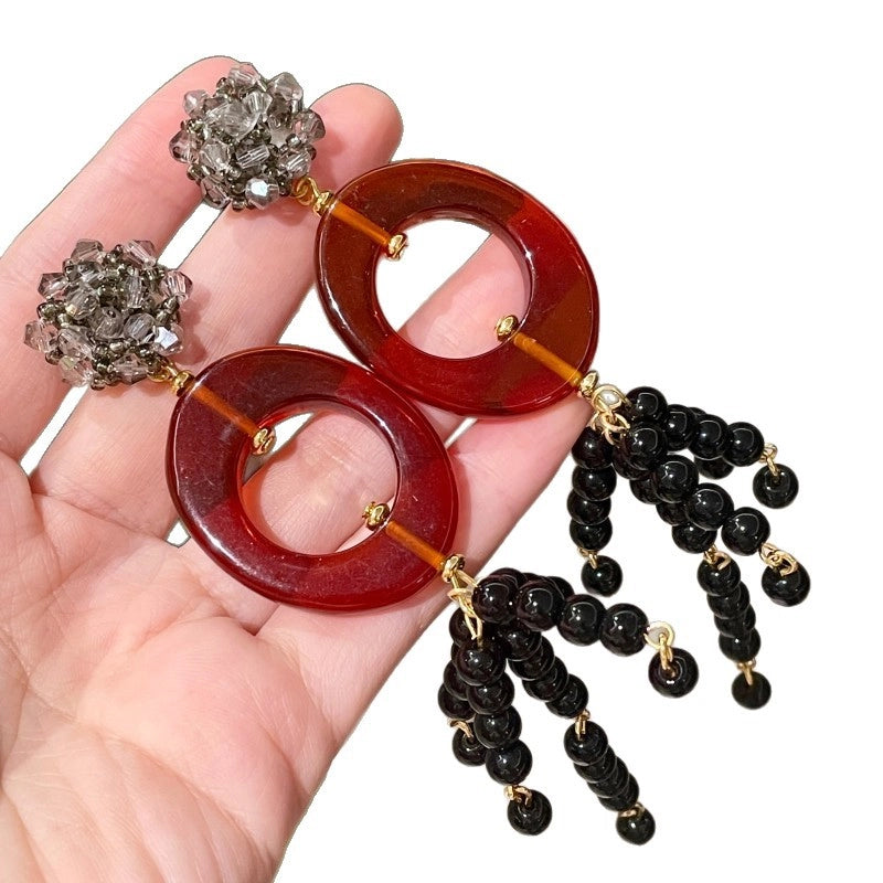 Orecchini in stile vintage con cristalli, perni ovali di cristallo nero di tonalit¨¤ media, marrone medio.