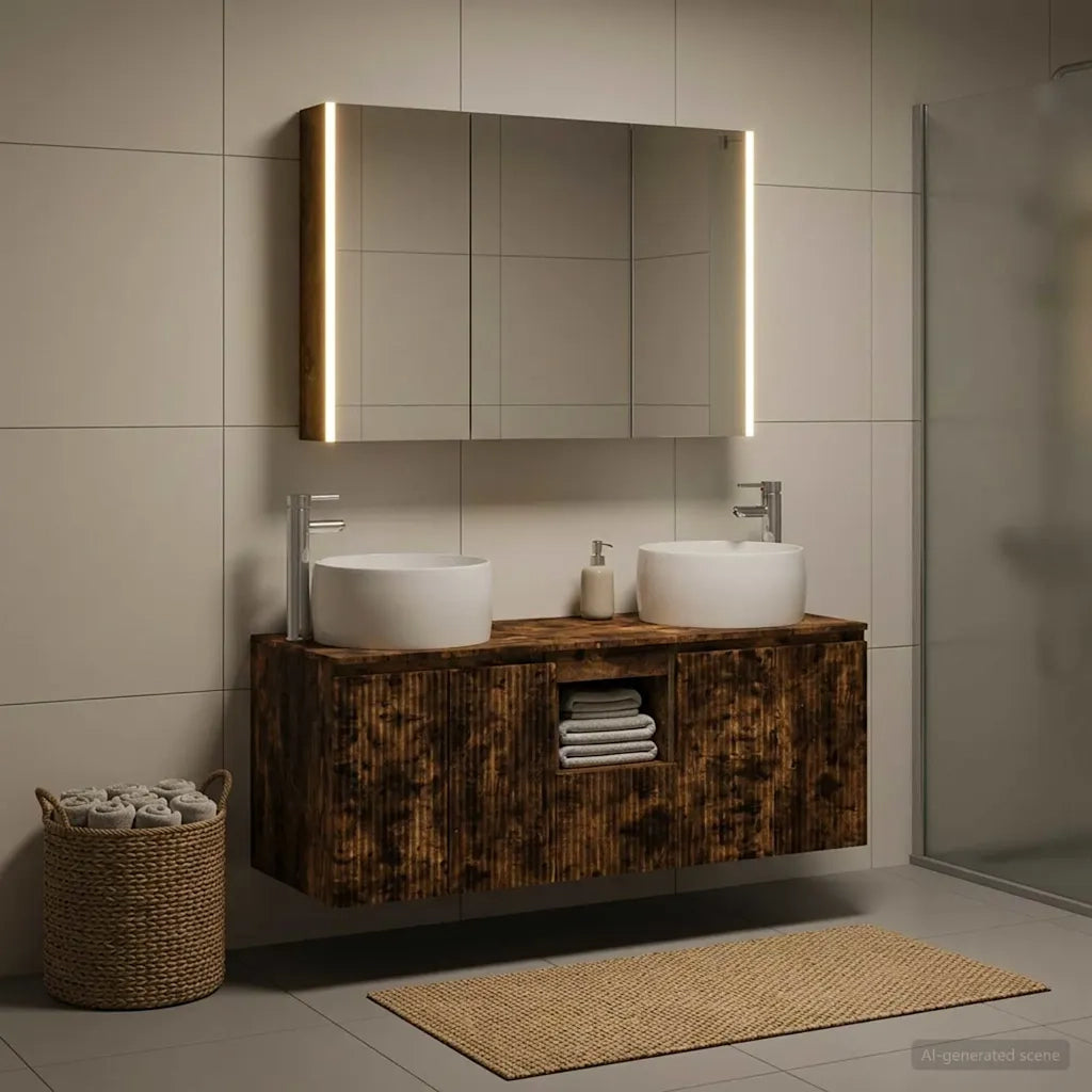 Set di Armadi da Bagno 4 pcs Rovere Fumo Legno ingegnerizzato 3406547