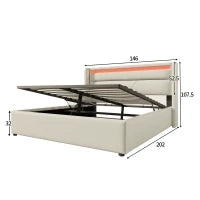 Rete per Letto Contenitore Matrimoniale con LED e Telecomando Struttura Imbottita idraulica, 140x200 cm,Bianco