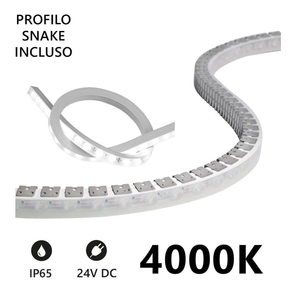 Alcapower Wall Washer Striscia LED 5m 24V 4000K 20W/m 1650lm/m IP65 in Silicone, CRI 90, Alta Efficienza Luminosa per Illuminazione Architetturale