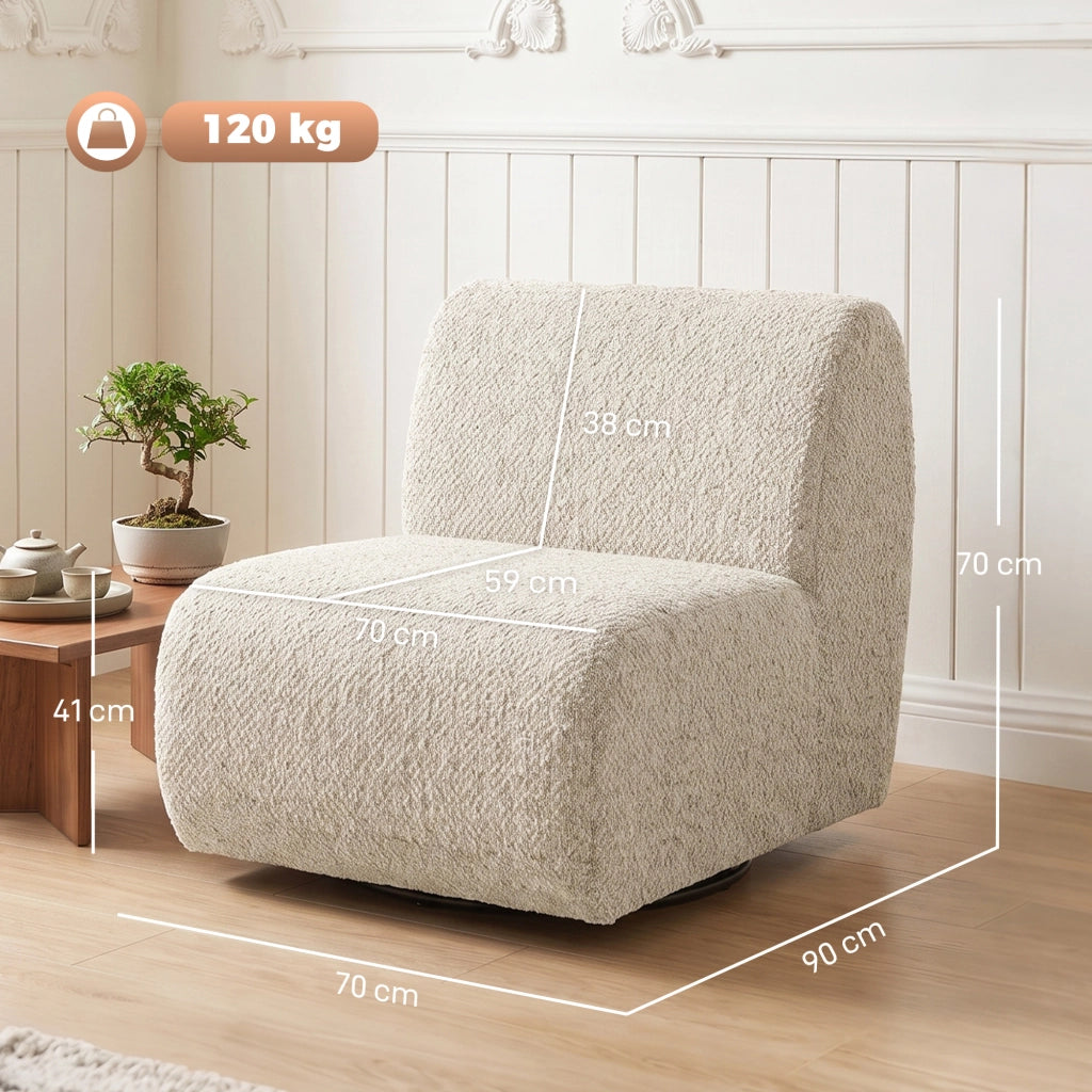 Fauteuil de Salon Pivotant 360° Canapé 1 Place en Chenille Beige