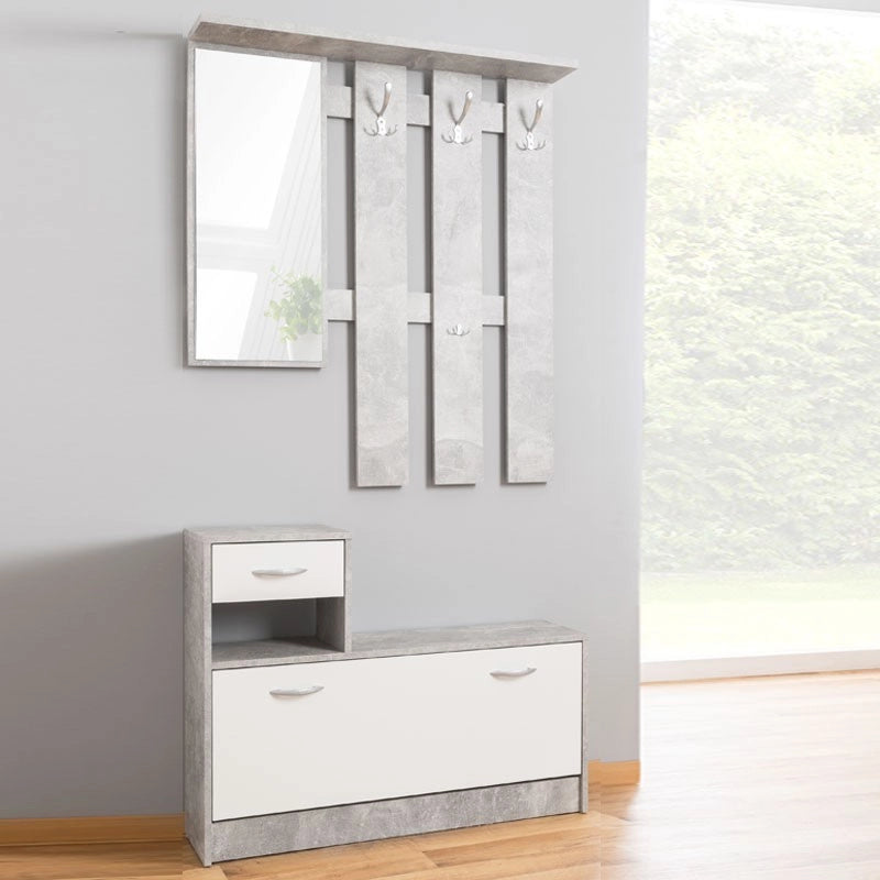 Mobile guardaroba da ingresso bianco e cemento 100x25xh.180 cm