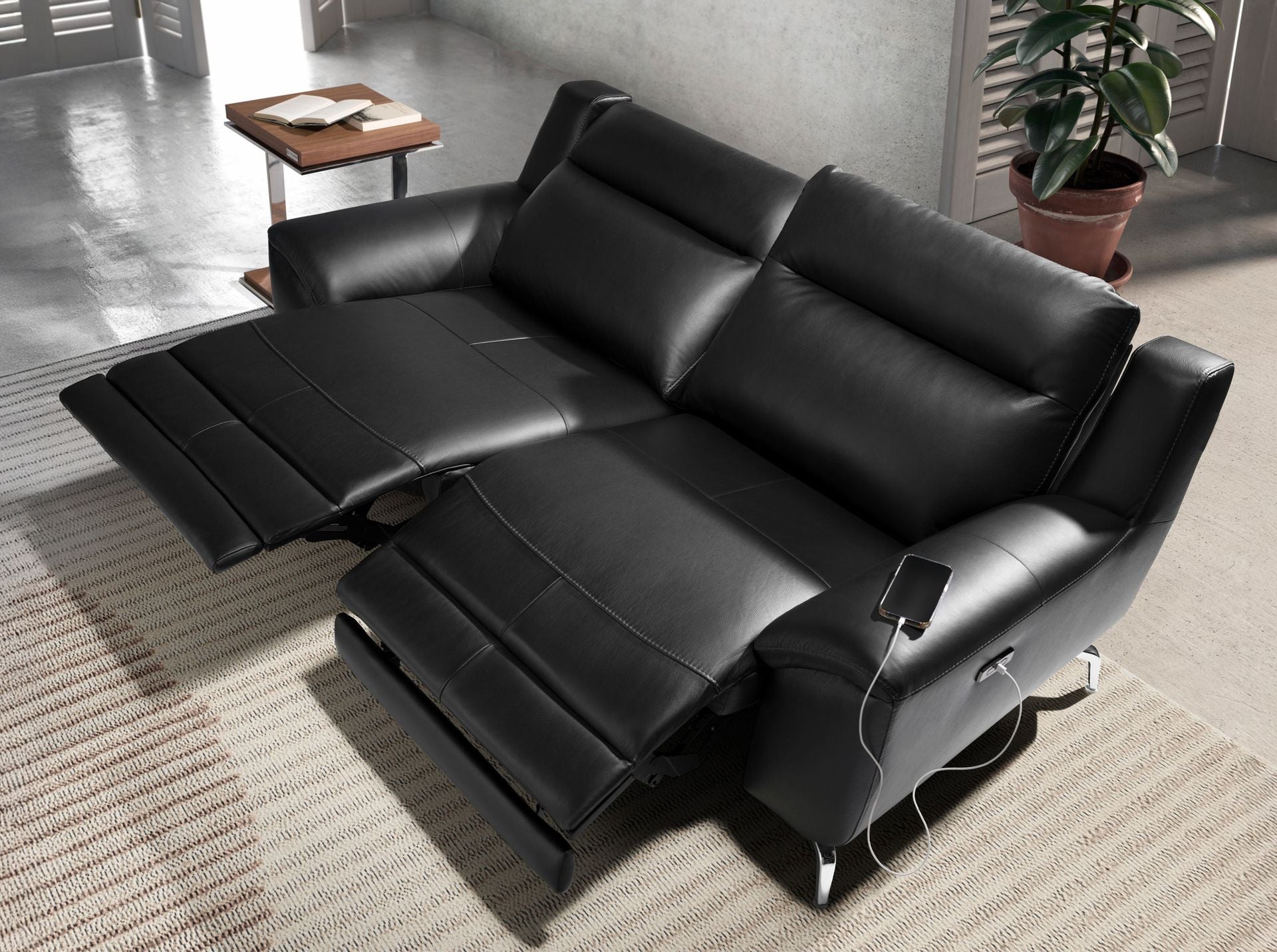 Divano relax a 2 posti in pelle nera