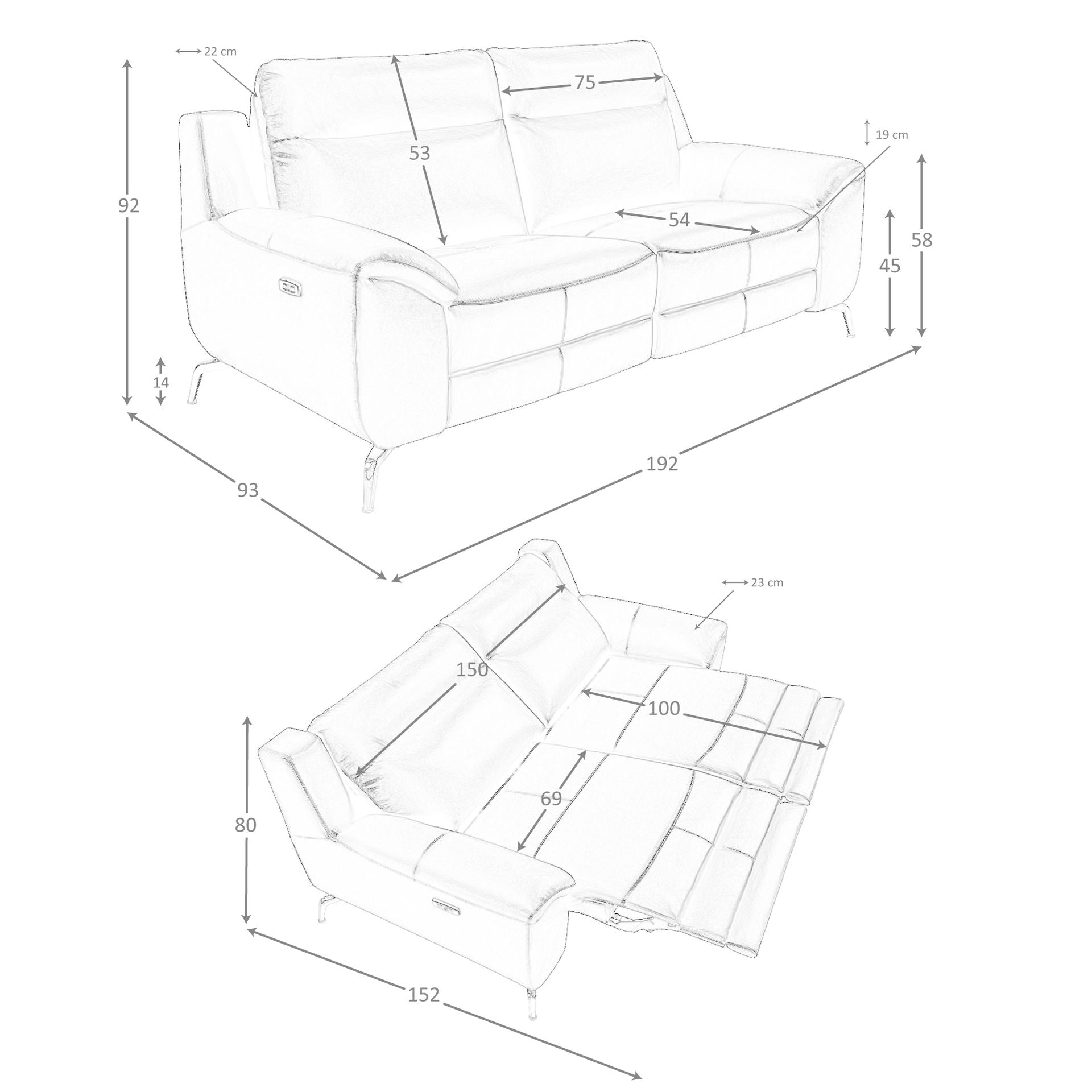 Divano relax a 2 posti in pelle nera