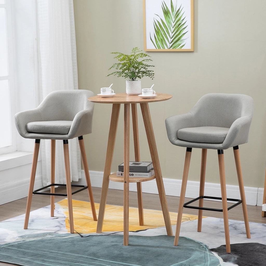 Sgabelli da Bar Set 2 Pezzi con Poggiapiedi ¨C zephmum ¨C Massello Beige 55x48x100 cm