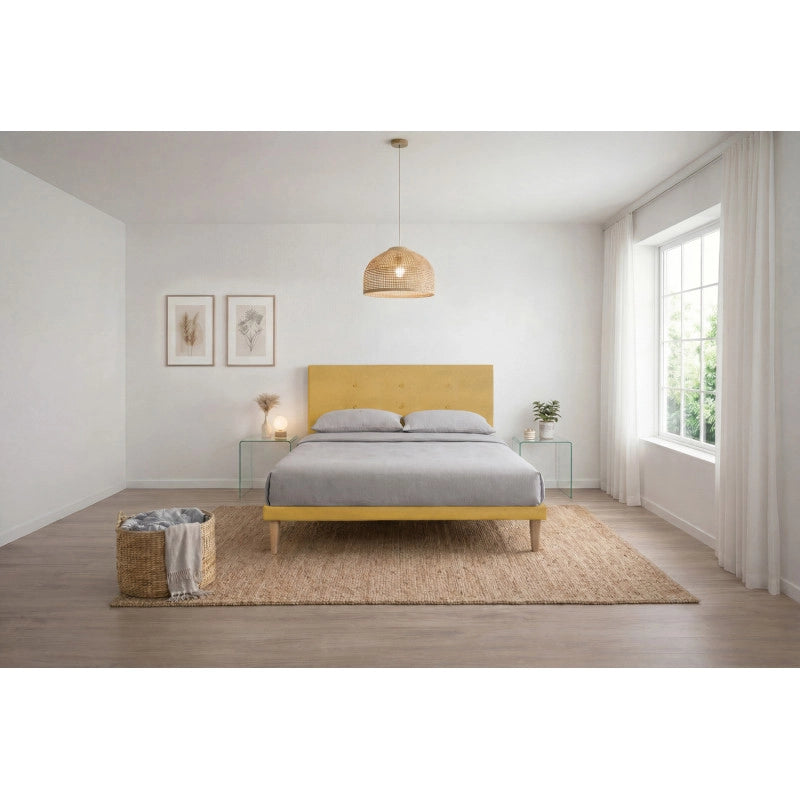 Letto imbottito Letto Matrimoniale alla Francese 140x200 cm Button - Con rete,Microfibra,Ocra