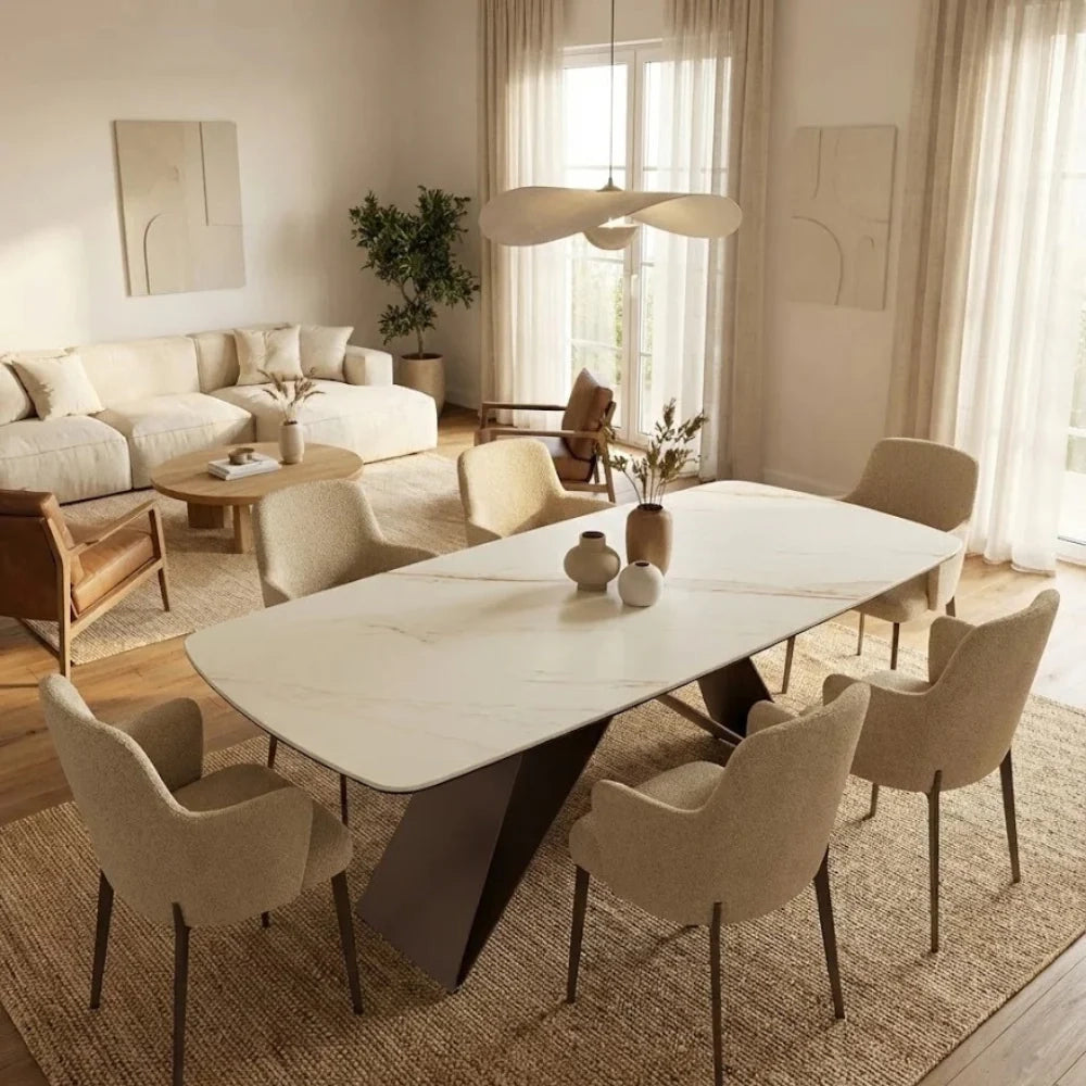 Tavolo da pranzo fisso in ceramica effetto marmo calacatta Orion 220x110 cm fino a 10 posti | Duzzle
