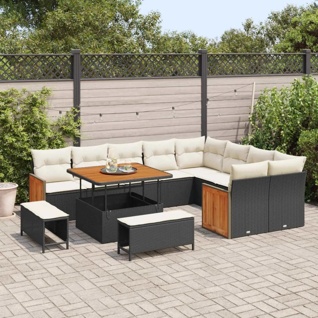 Set Divano da Giardino con cuscino 12 pcs Nero e Crema 3363205