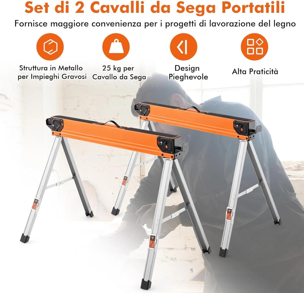 2 Cavalletti da Lavoro Pieghevoli, Cavalli da Lavoro con Supporti a Ribaltamento e Bracci di Supporto, Carico Fino a 500 kg (Modello 6)