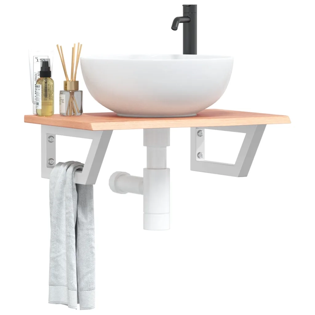 Ripiano a Parete per Lavabo in Acciaio e Massello di Rovere 3302562