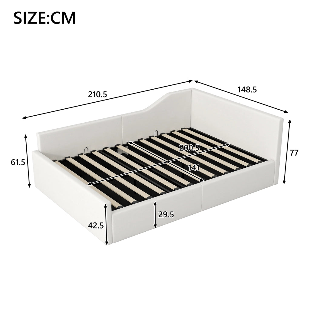 Letto giornaliero con contenitore imbottito in MDF e compensato beige 140x200 cm