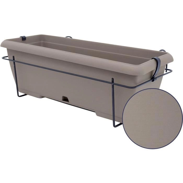 Kit fioriera con supporto in metallo e vassoio integrato - GARDEN ID Teramo - Tortora 50 cm - Effetto pietra - Riciclato/riciclabile