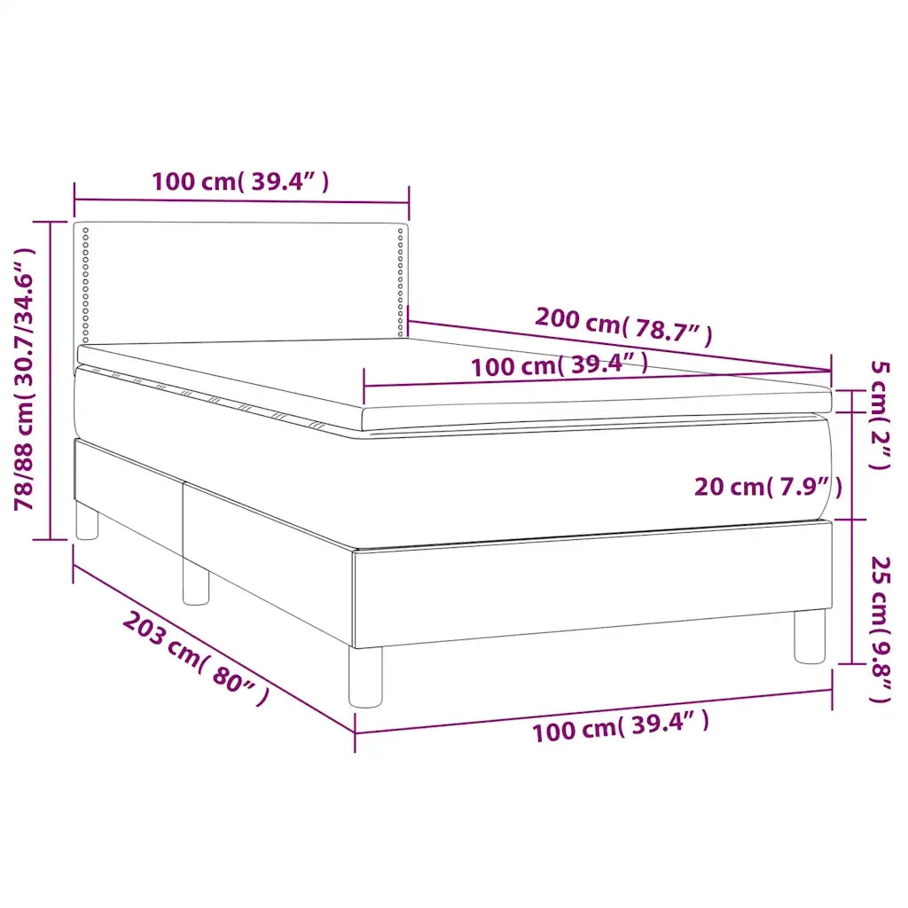 Letto a Molle con Materasso e LED Verde Scuro 100x200cm Velluto 3134330