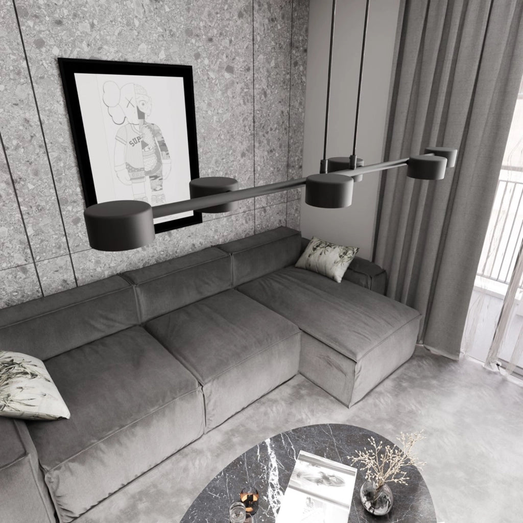 Lampadario Minimal Cyllenius Acciaio Nero 6 Luci Gx53