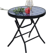 Tavolo da giardino pieghevole in vetro e metallo, tavolo per terrazza, tavolo per angolo, piccolo tavolo per balcone, per balcone, giardino, terrazza e salotto