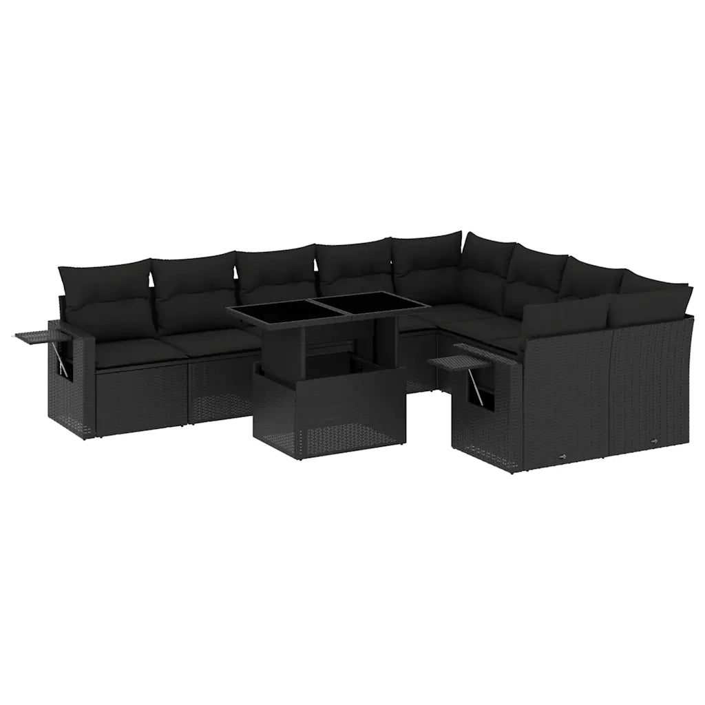 Set Divani da Giardino 10pz con Cuscini in Polyrattan Nero 3268125
