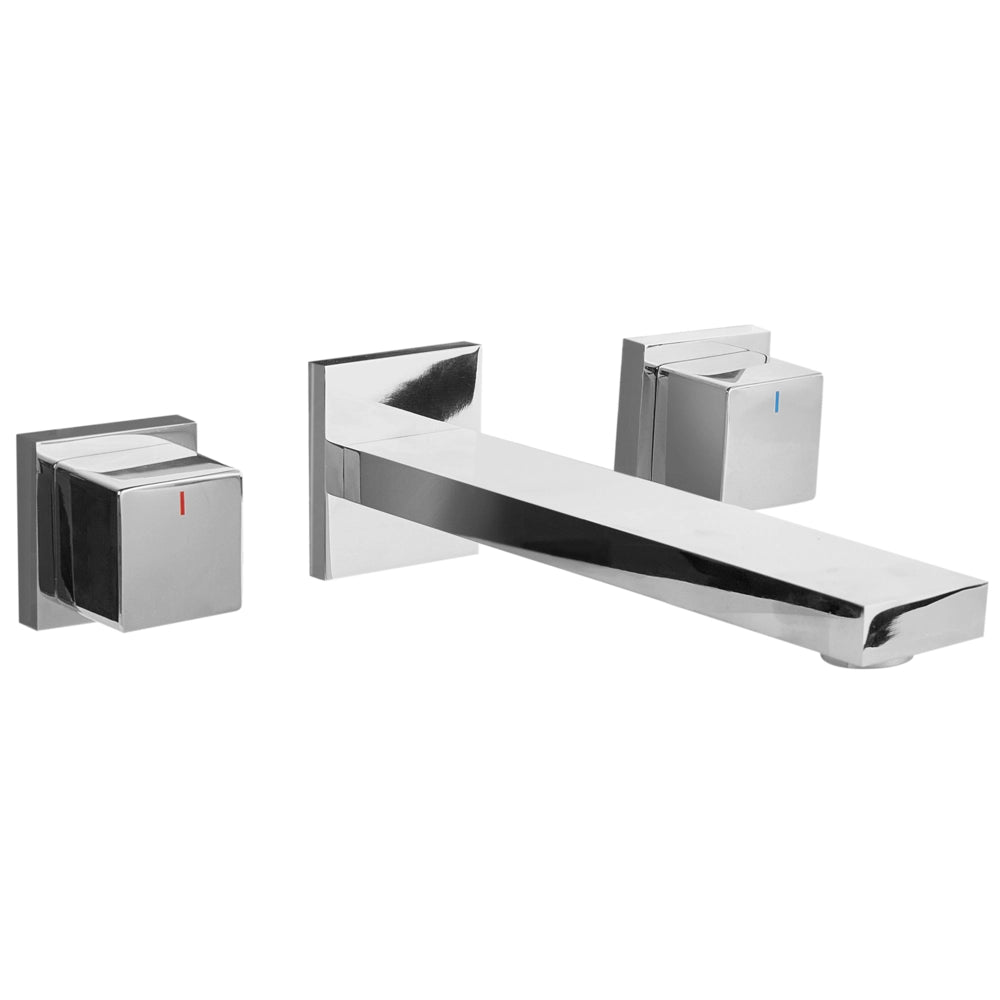 Rubinetto Miscelatore per lavabo a parete in ottone argentato 3 fori per rubinetti doppia leva
