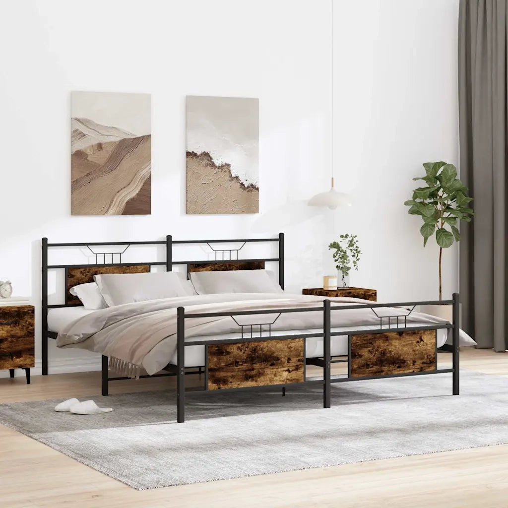 Letto matrimoniale | Letto per adulti | Giroletto senza Materaso in Metallo Rovere Fumo 160x200 cm