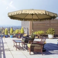 Ombrellone da Giardino Inclinabile a 8 Stecche con Manovella e Prese d'Aria, 2.7x2.4 m, Cachi