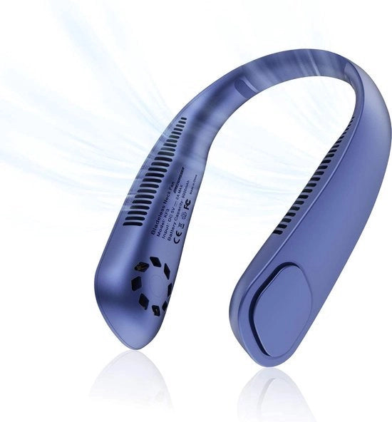Ventilatore da collo portatile Mini USB - Ricaricabile - Senza pale - 360 ° Flessibile - Per sport, corsa, viaggi, campeggio - Blu