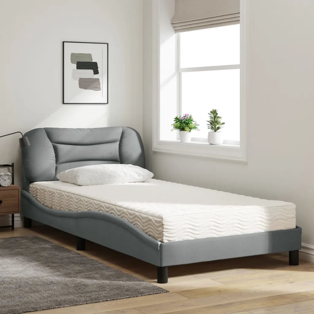 Letto con Materasso Hvar Grigio Chiaro 100x200 cm in Tessuto 3208513