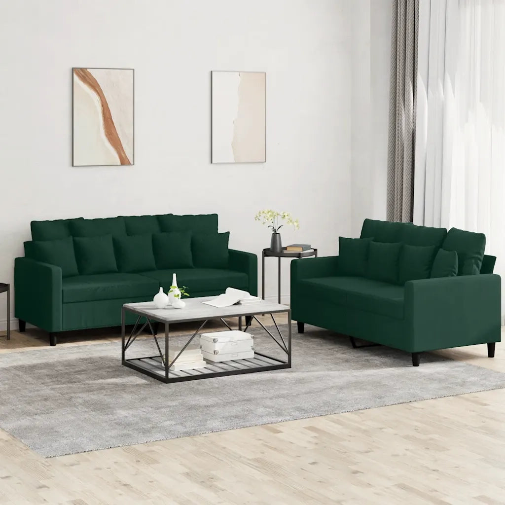 Set di Divani 2 pz con Cuscini Verde scuro in Velluto