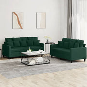 Set di Divani 2 pz con Cuscini Verde scuro in Velluto
