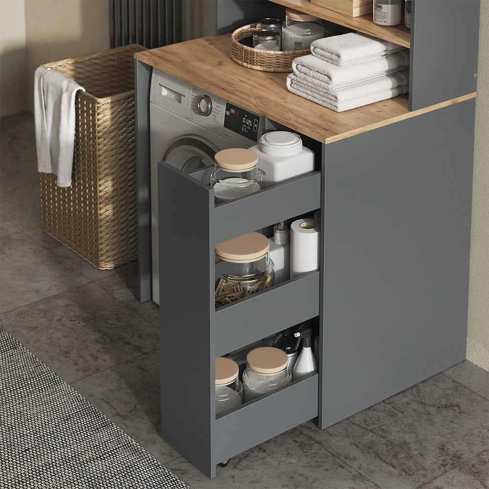 Armadio per lavatrice Viktor Antracite/Rovere dorato 93.6 x 88.2 cm 2 parti con ripiano Vicco