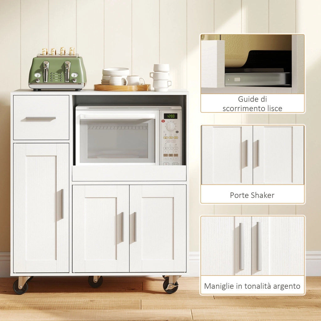 Mobiletto Microonde con Cassetto e Armadietti ¨C zephmum ¨C Legno Bianco 80x40x88.7 cm
