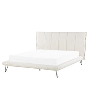 Letto 160 x 200 cm Gambe in metallo finta pelle bianca testiera con struttura imbottita