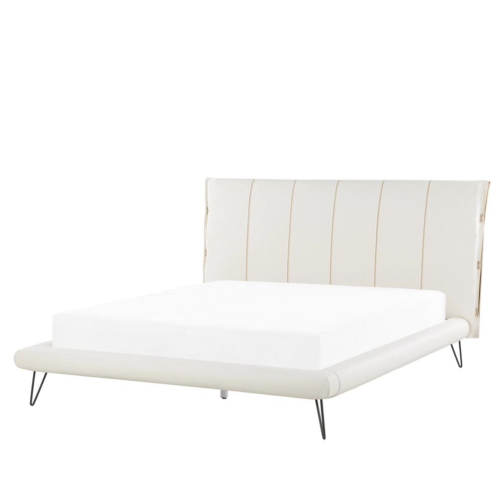 Letto 160 x 200 cm Gambe in metallo finta pelle bianca testiera con struttura imbottita