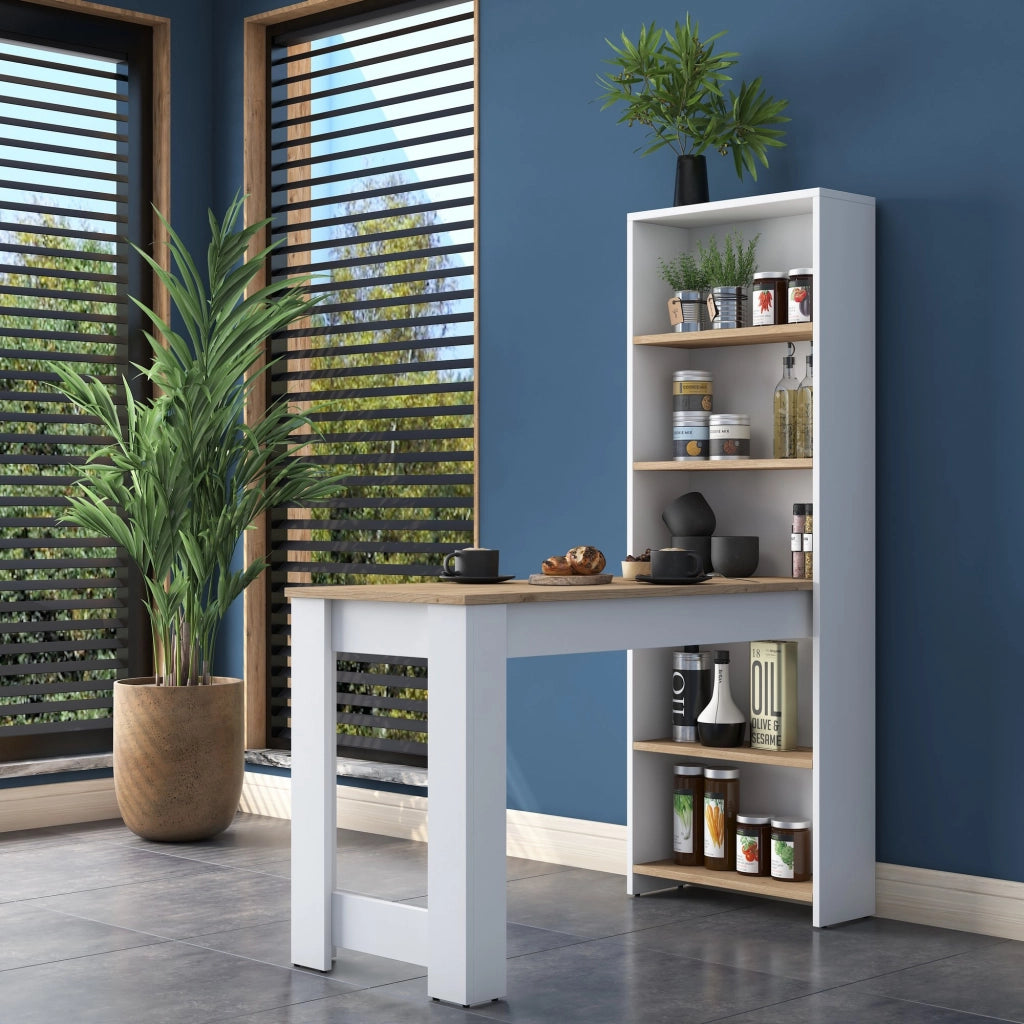 Tavolo da pranzo in legno "Jong" con ripiani - 120 x 54 x 154 cm - Marrone