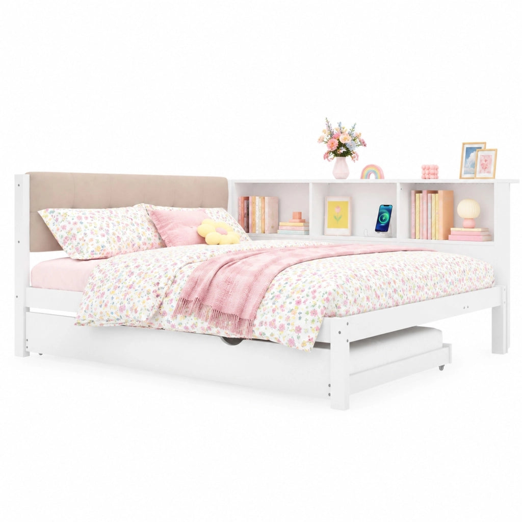 Letto daybed multifunzione 140x200 cm con letto estraibile, LED e USB