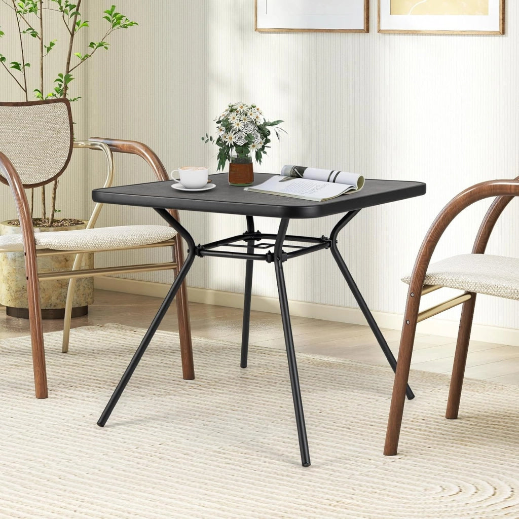 Tavolo da Pranzo per Esterno, Tavolo Quadrato da 80 cm con Foro per Ombrello da 4 cm e Coperchio, Tavolino Bistro in Metallo Robusto per Giardino, Portata 100 kg