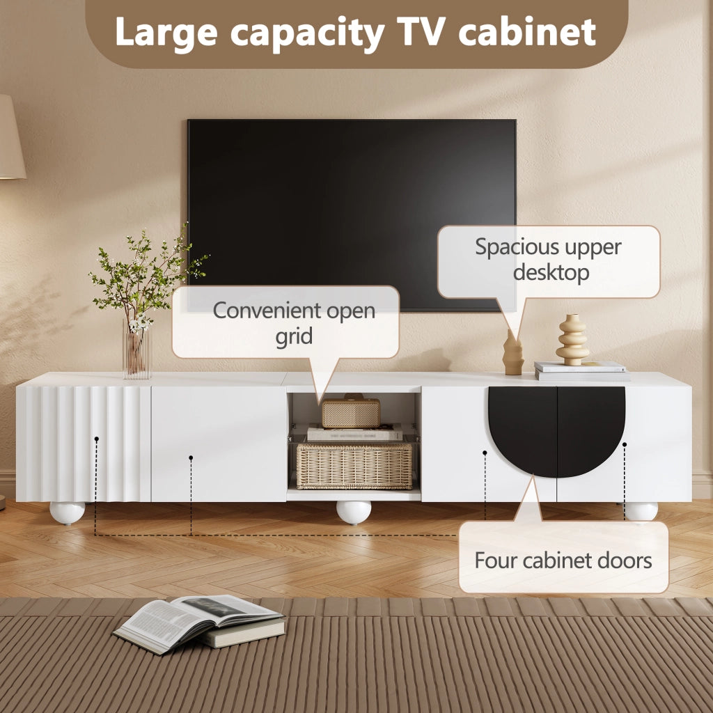 Mobile porta TV con vani aperti e chiusi in MDF e pannello truciolare bianco 180 × 40 × 41,5 cm