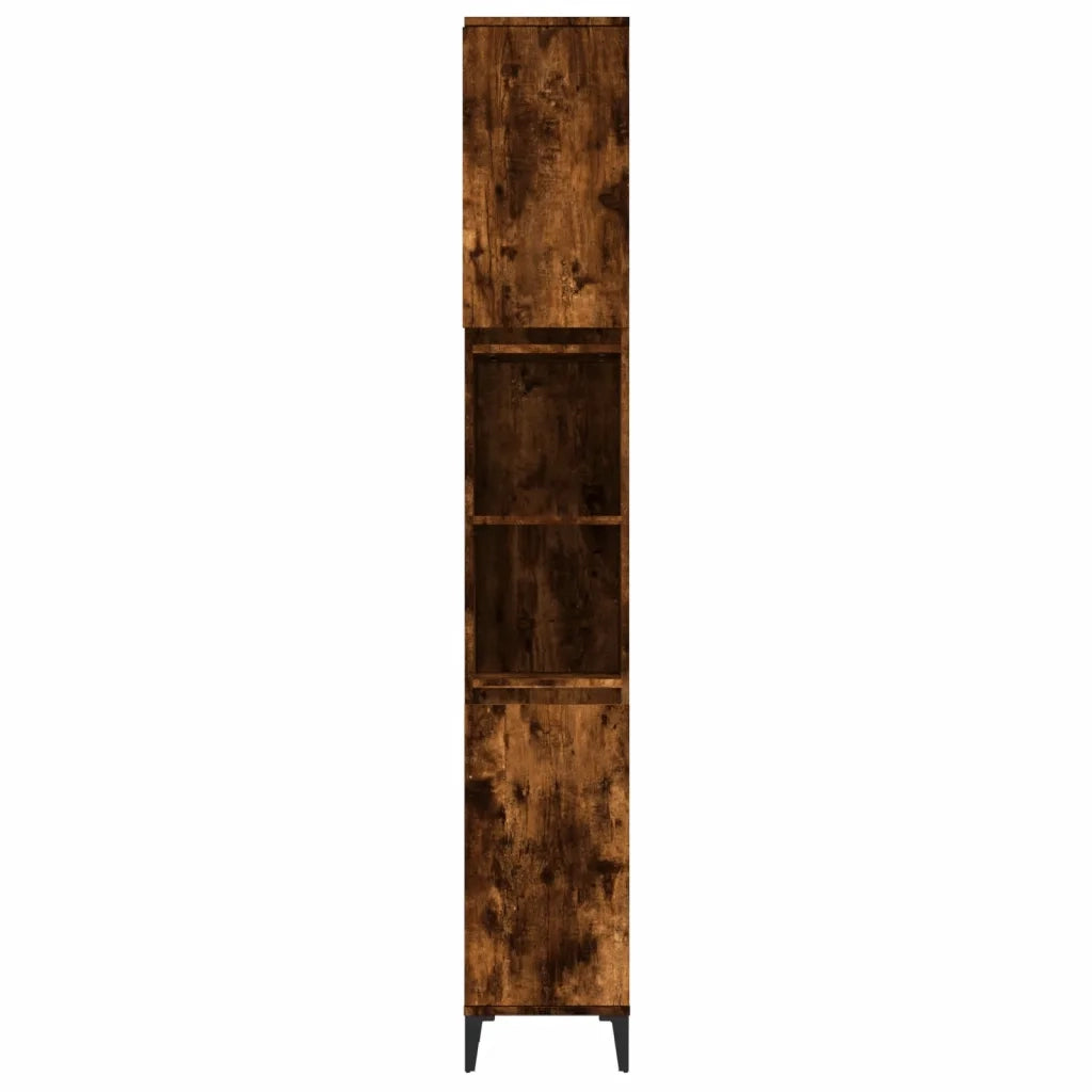 Armadietto Bagno | Armadio da bagno Rovere Fumo 30x30x190 cm in Legno Multistrato